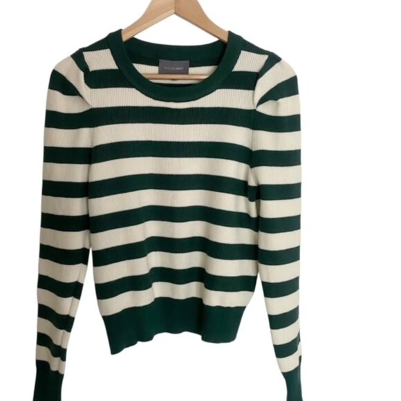 Hudson Gray Green Striped Puff Sleeve Sweater Small - Picture 1 of 4